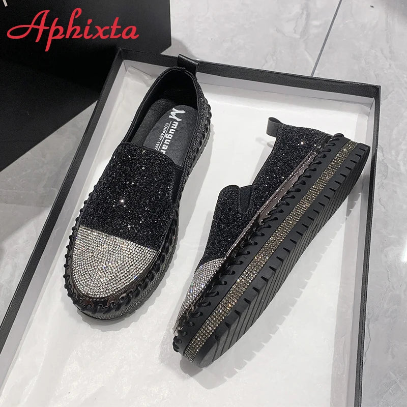 Soft Faux Leather Sequined Platform Loafers For Women