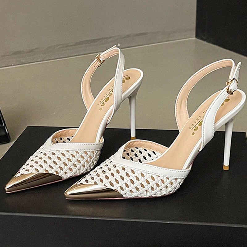 Woven Pointed Toe Slim Stiletto Heel Sandals for Women