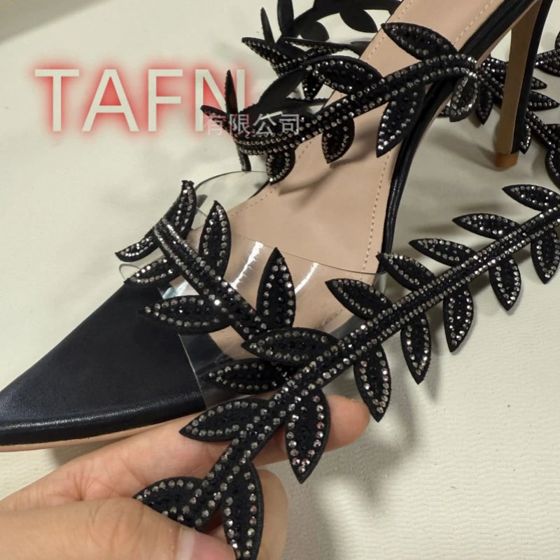 Crystal Embellished Cross Strap Stiletto Sandals for Women