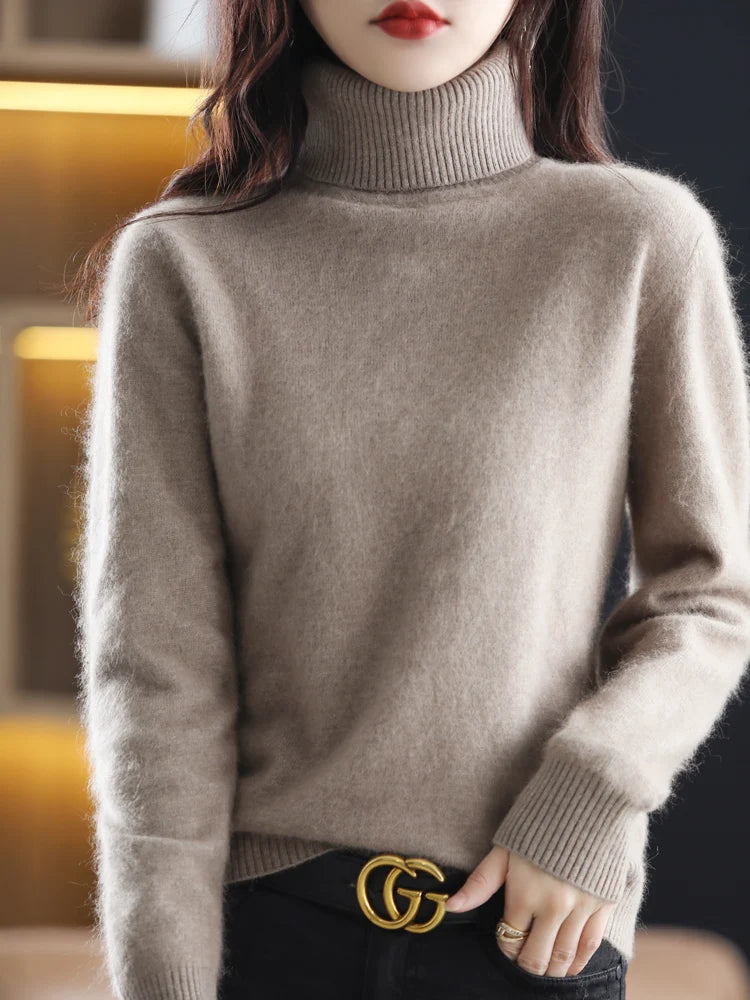 Soft Warm Knit Cashmere Turtleneck Sweater for Women