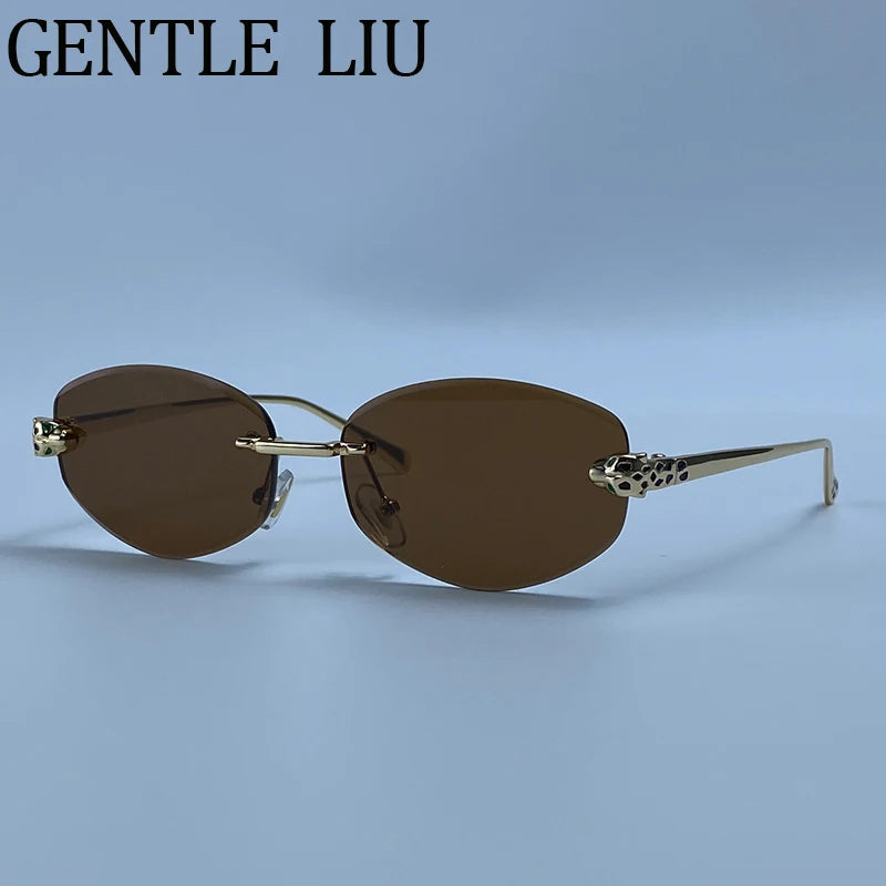 Gold Rimless Hexagon Sunglasses