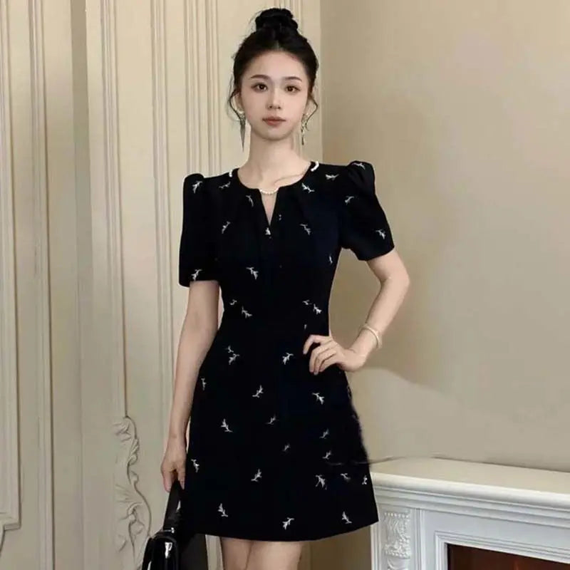 Hepburn Style Knee-Length Black A-Line Dress for Women