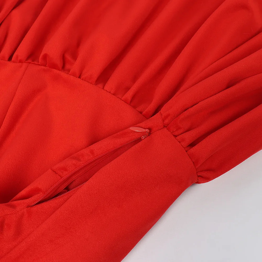Long Sleeve Red Christmas Santa With Belt Dress for Women