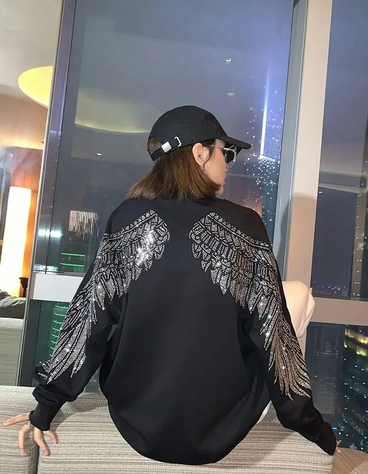 Tees Graphic Glitter Female Tops Loose Tshirts Rhinestone Women's T Shirts Black Clothes Sequin 2025 Aesthetic Coquett Pulovers