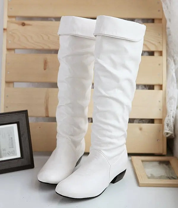 Pointed Toe Platform Square Heel Knee High Boots for Women