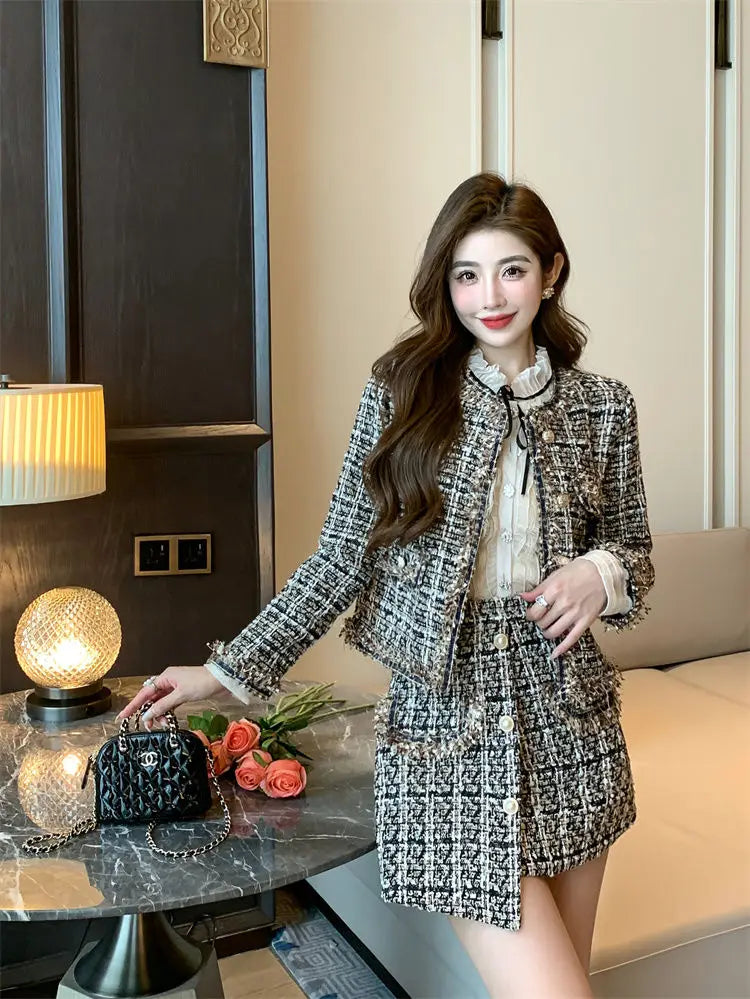 Autumn Winter Street Style Tweed Suit