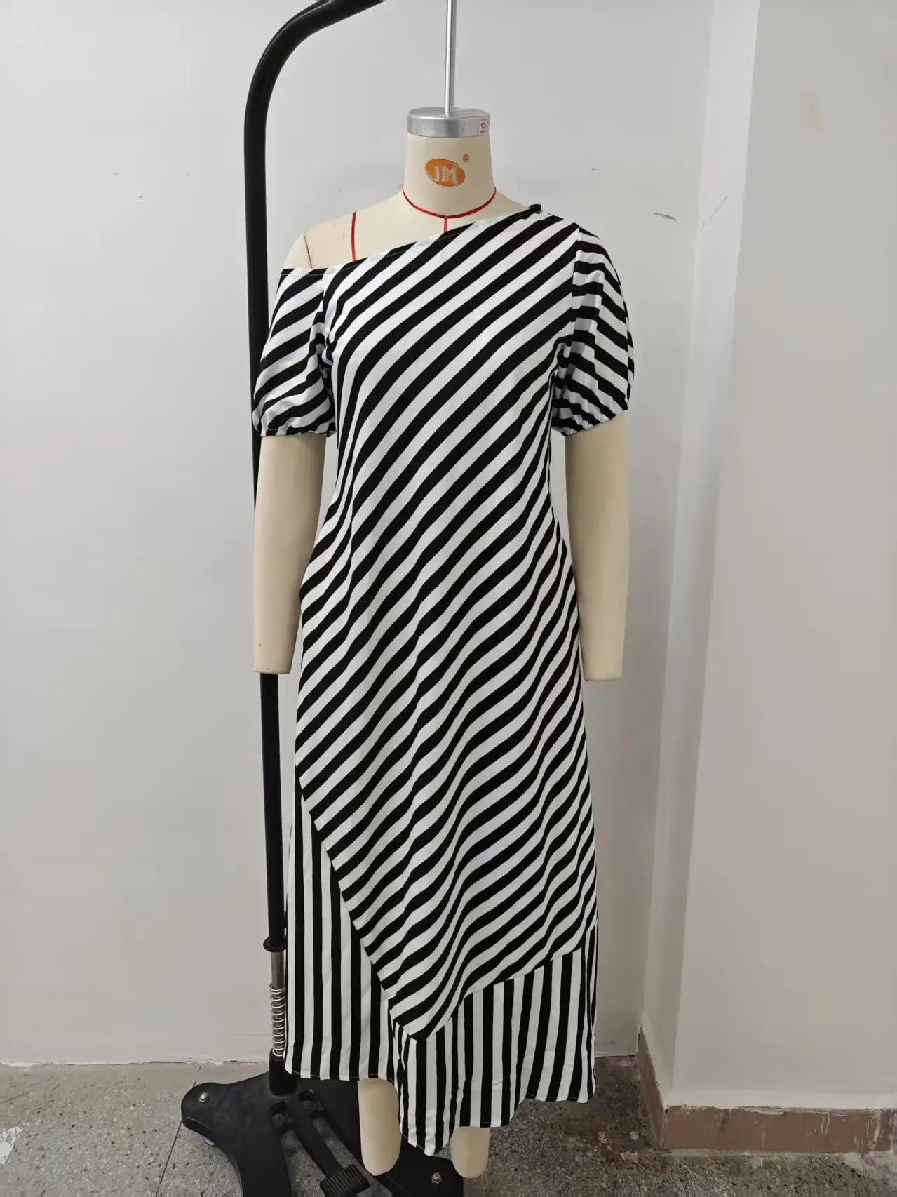 Striped Off Shoulder With Pockets Maxi Dress for Women