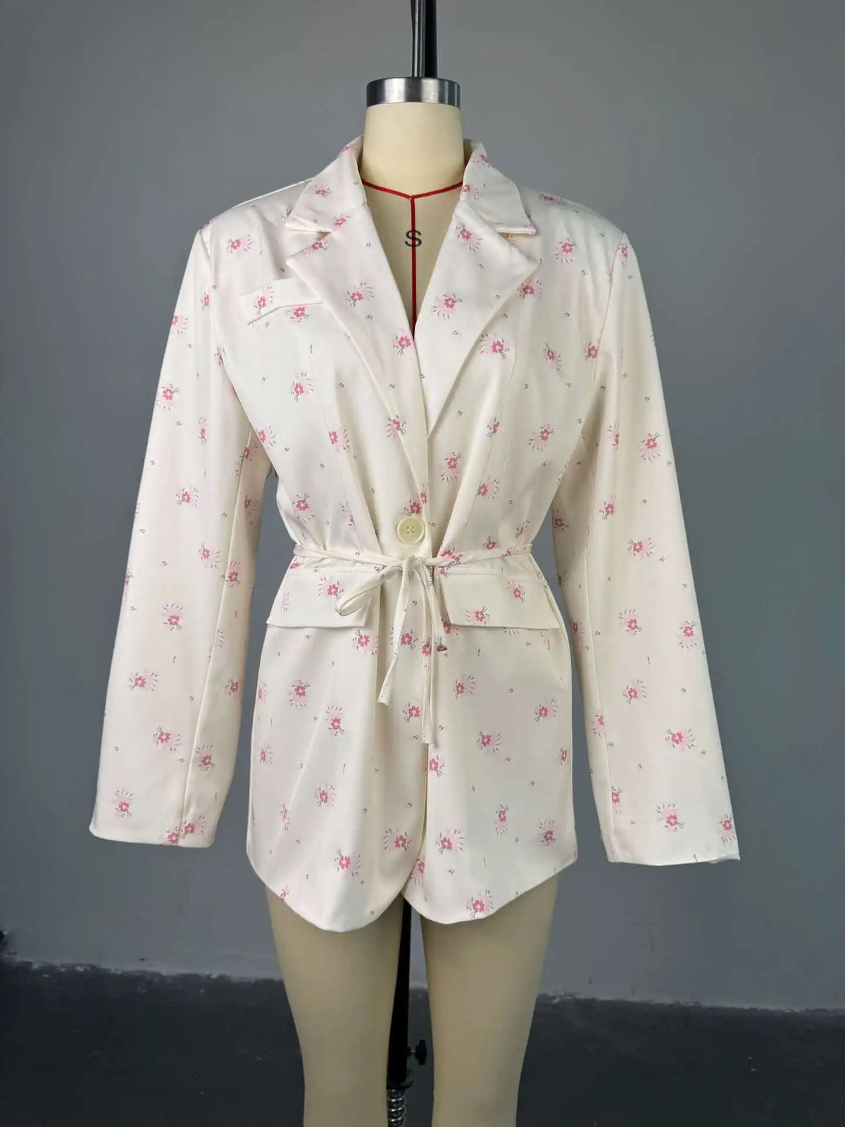 Printed Lace Up Casual Notched Blazer Jacket for Women