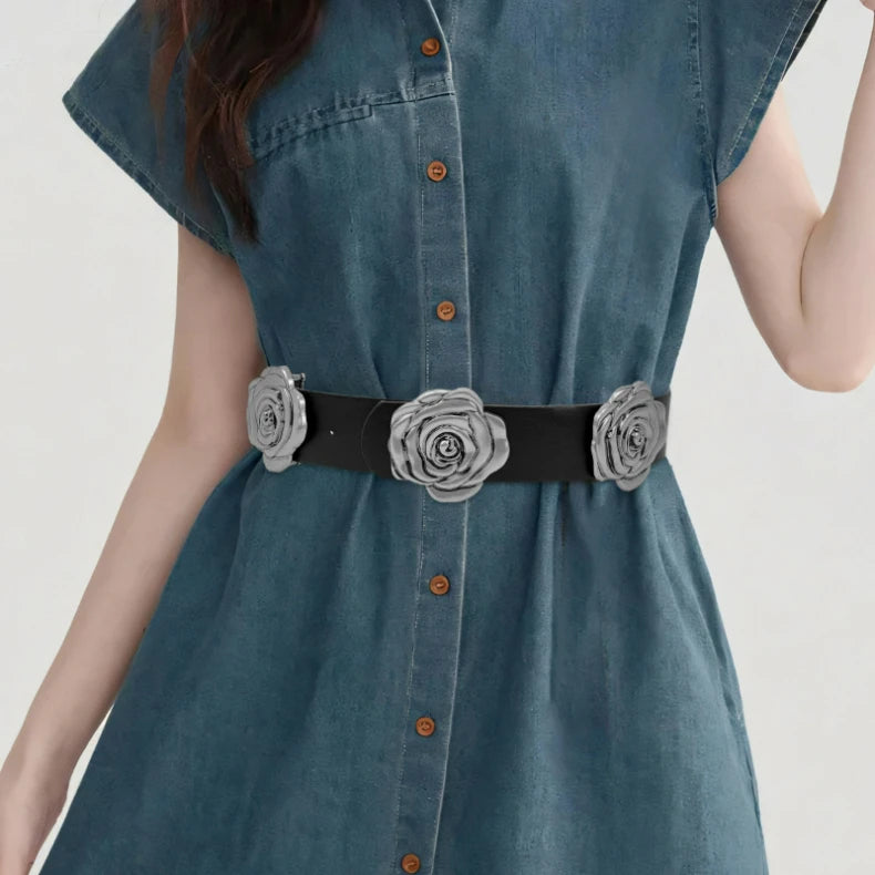 Statement Camellia Floral Wide Waist Belt for Women