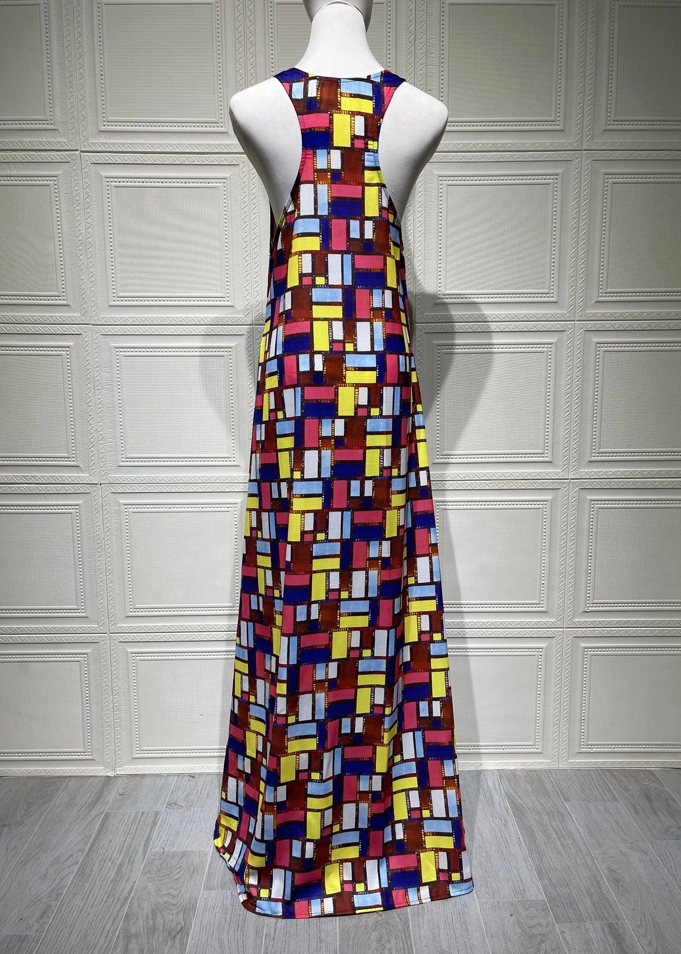Color Block Squares Sleeveless Maxi Dress for Women