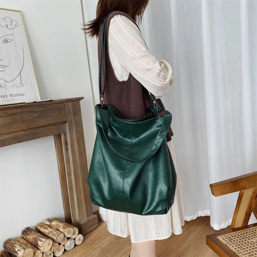 Oversized Leather Tote Bag With Dual Straps for Women