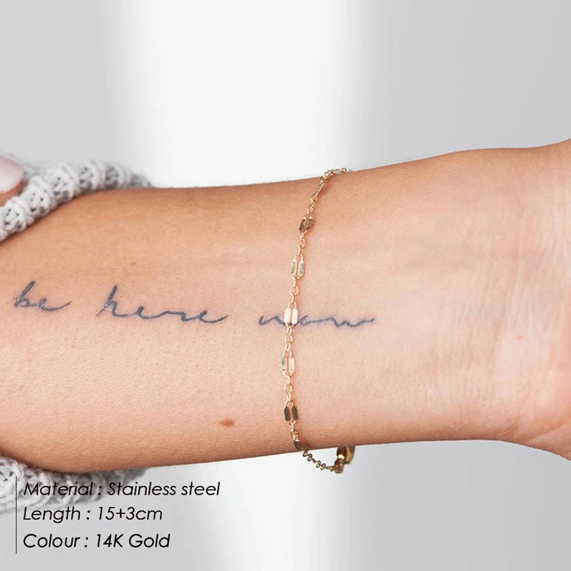 Gold Tone Stainless Steel Figaro Chain Bracelet for Women