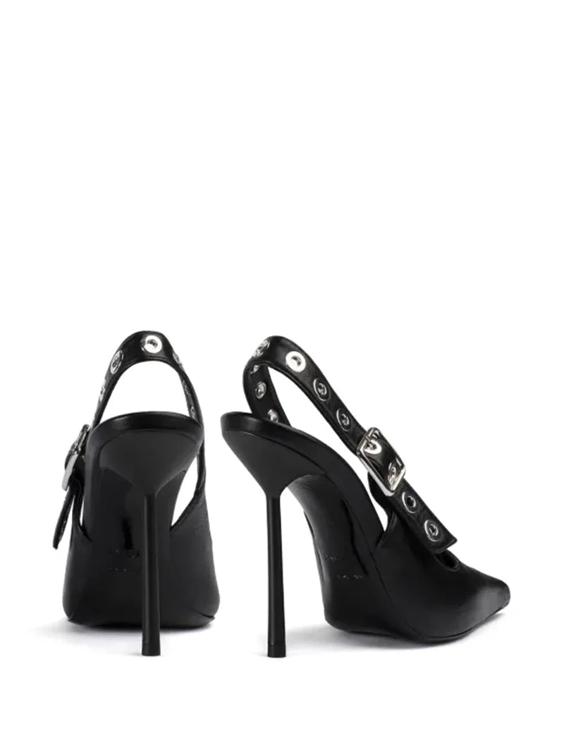 Leather Pointed Toe Slingback Stiletto Sandals With Rivet Strap For Women