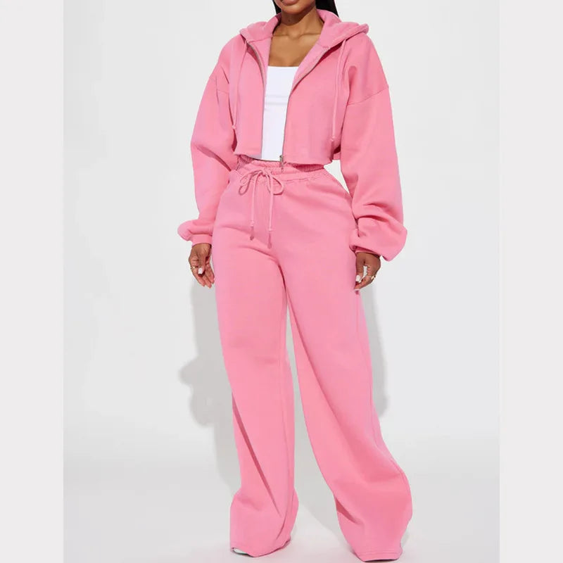 Hooded Cropped Sweatshirt And Long Pants Set for Women