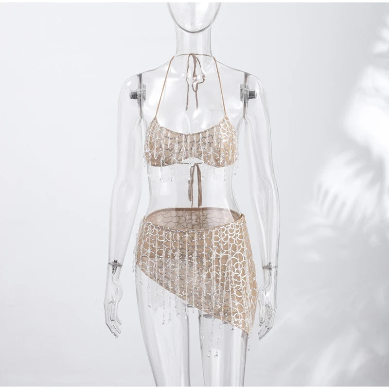 Chic Sequin Deep V Neck Backless Mini Dress For Women
