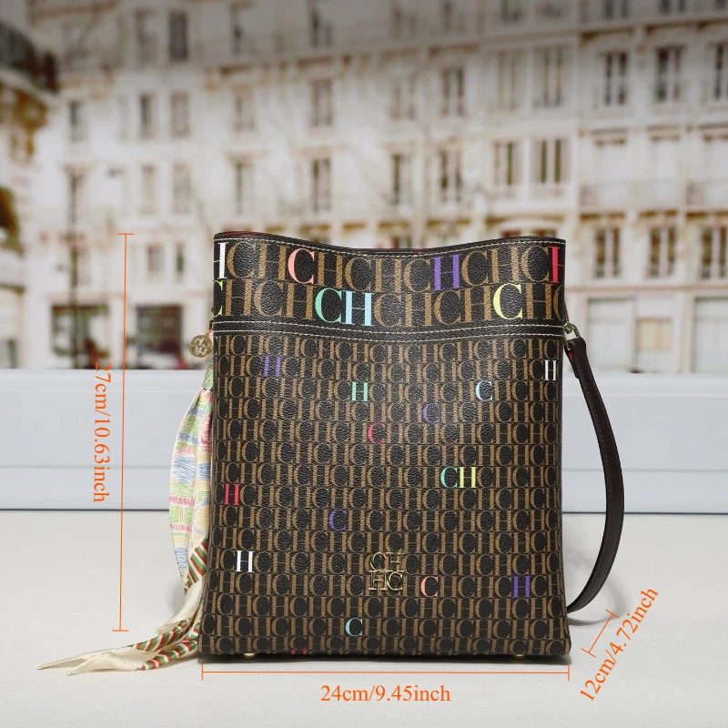 Letter Print Crossbody Bucket Bag