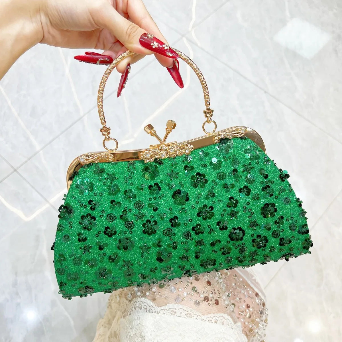 New Dinner Handbag Sequined Diamond Dinner Party Women's Handbag Luxury Brand Fashion Trend Women's Shoulder Crossbody Bag