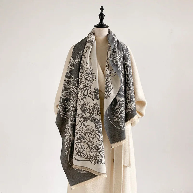 Vintage Floral Fringe Shawl Wrap