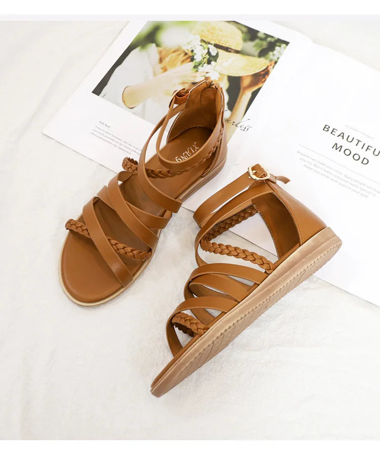 Casual Summer Bohemian Woven Slip On Flat Sandals For Women