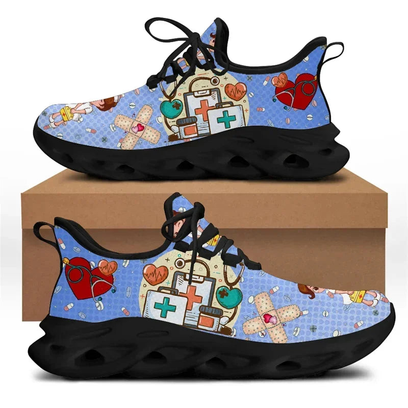 Cute Cartoon Print Lace-Up Nursing Shoes for Women