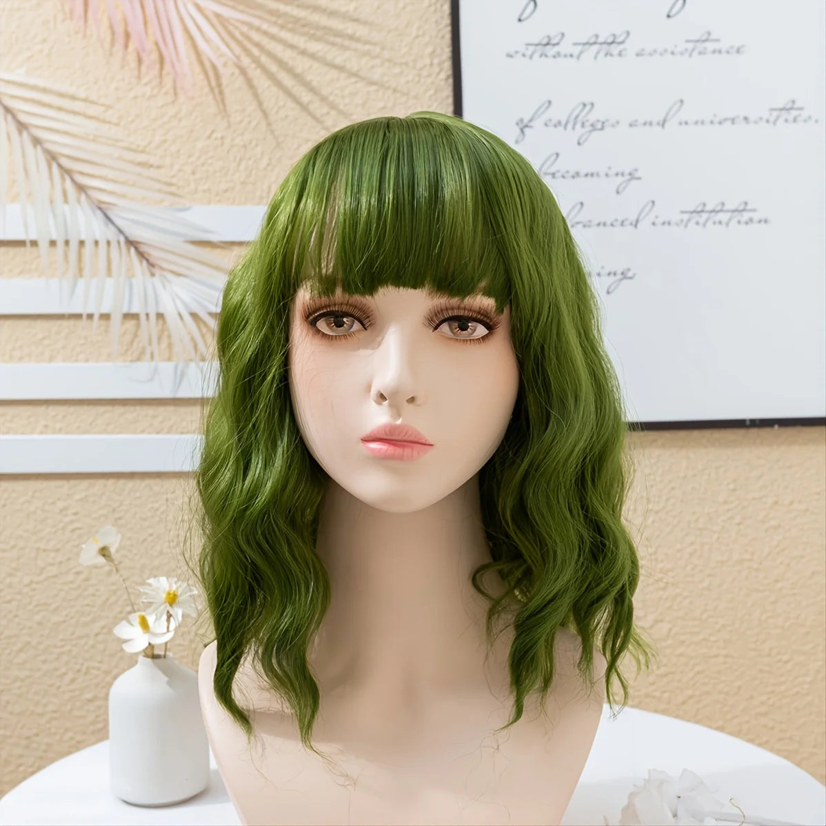 Heat Resistant Blue Body Wave Bob Wig With Bangs For Women