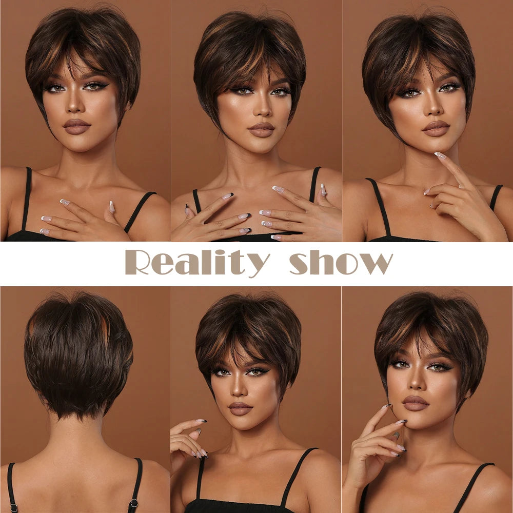 Short Pixie Cut Synthetic Wig With Bangs for Black Women