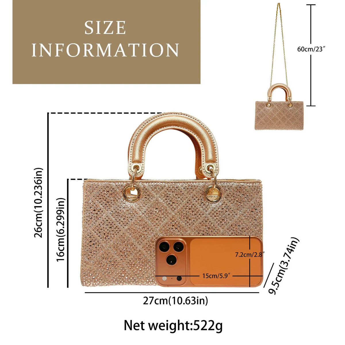 Rhinestone Party Handbag With Messenger Strap for Women