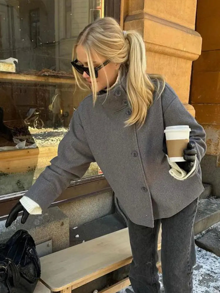 Casual Woolen Stand Collar Autumn Winter Coat for Women
