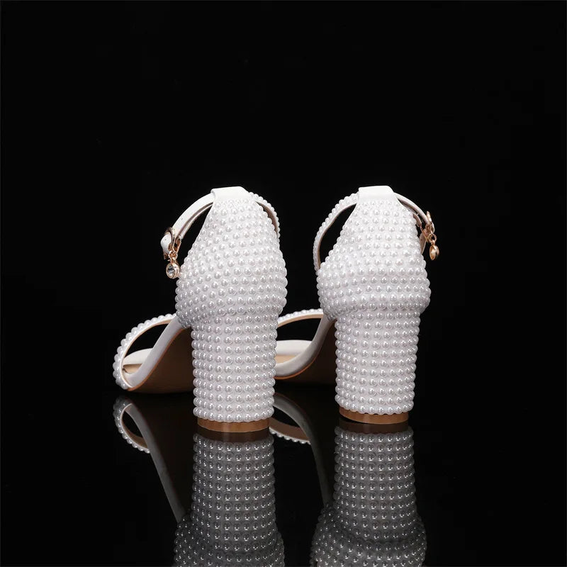 Elegant Pearl Beaded Mesh Bowknot Sandals for Women