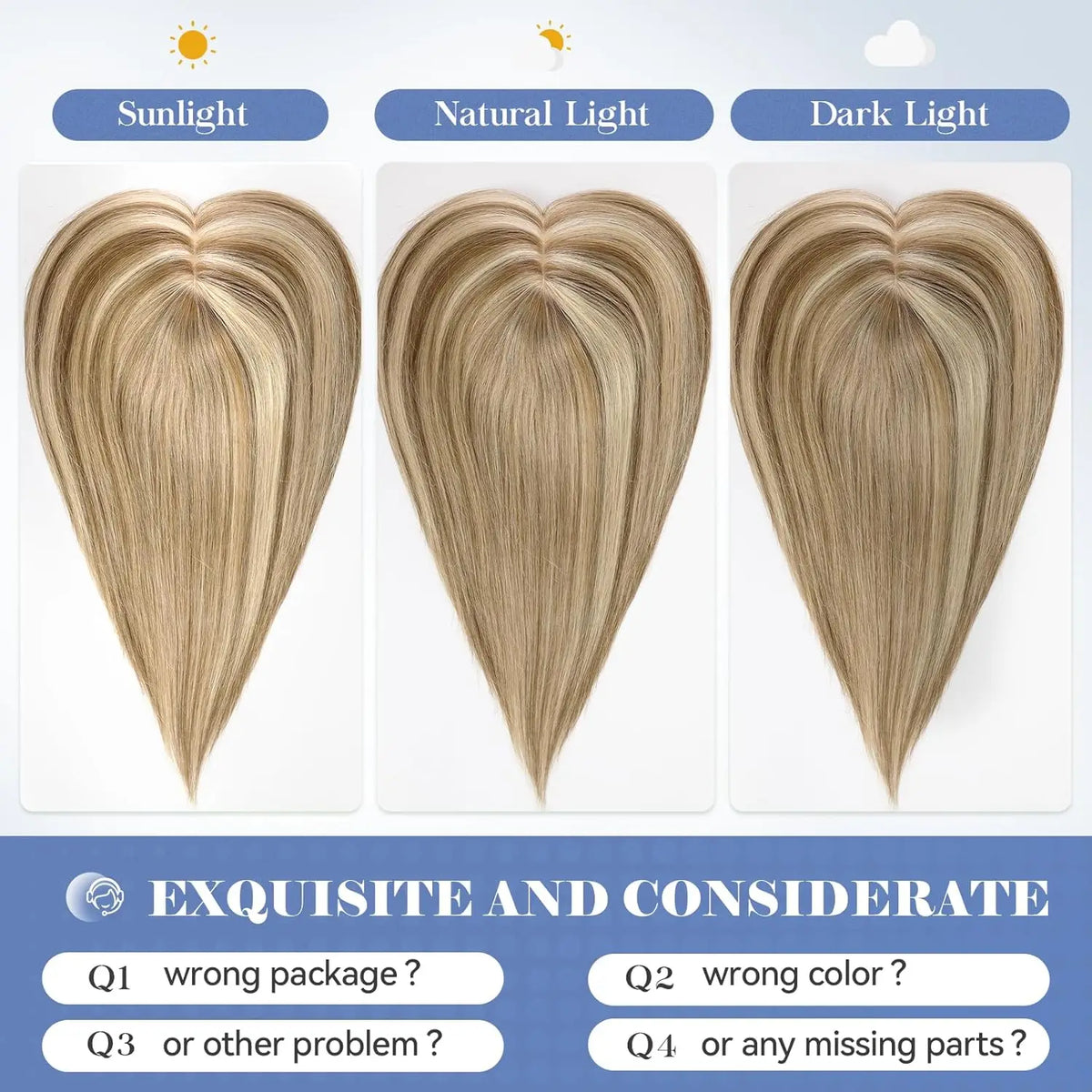 Straight Blonde Highlight Remy Human Hair Topper For Women