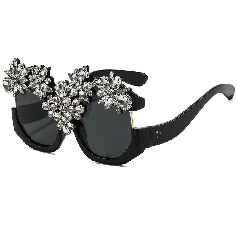 Oversized Floral Rhinestone Sunglasses
