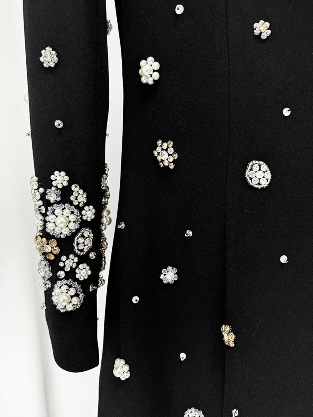 Modphy High-Quality Shiny Diamond Bead Slim Formal Maxi Dress Women'S Long Sleeved O-Neck Elegant Celebrity Evening Runway Gowns