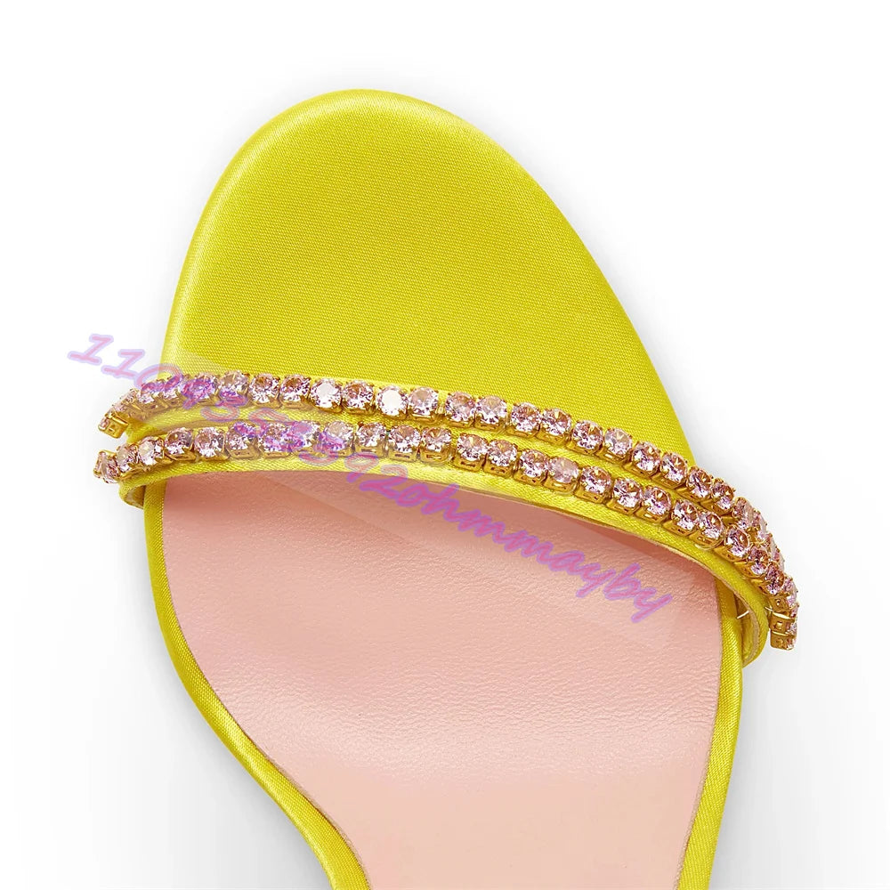 Rhinestone Open Toe Ankle Wrap Stiletto Sandals for Women