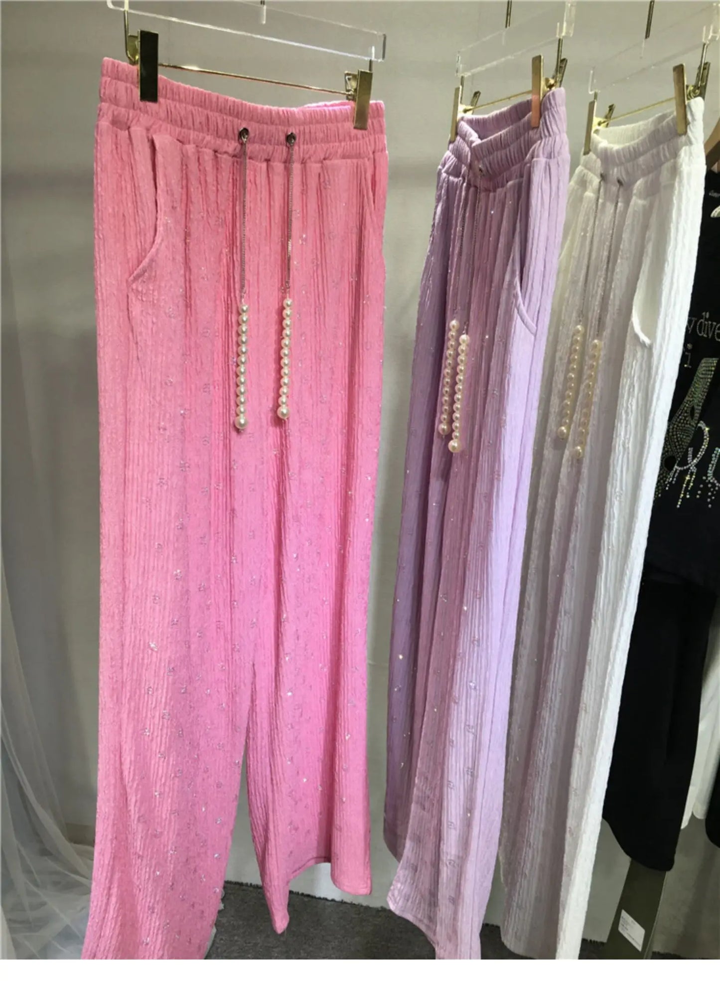 Pink Silk-Feel Wide Leg Pants