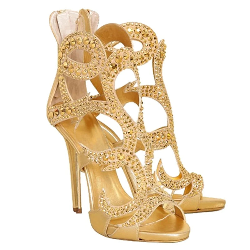 Crystal Embellished Stiletto Sandals With Zipper for Women