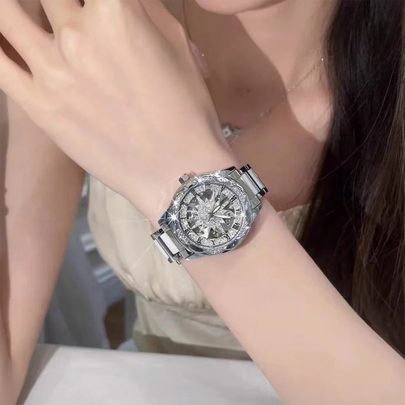 Skeleton Dial Diamond Accent Quartz Watch