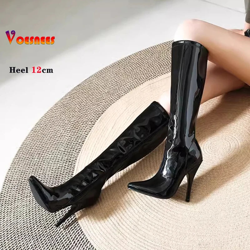 Black Pointed Toe Slim Knee Boots