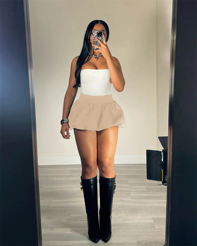 Sexy Pleated Bubble Skirt for Women High Waist Solid Lolita Micro Skirt Preppy Harajuku Y2K Clothes Cute Mini Skirts Birthday