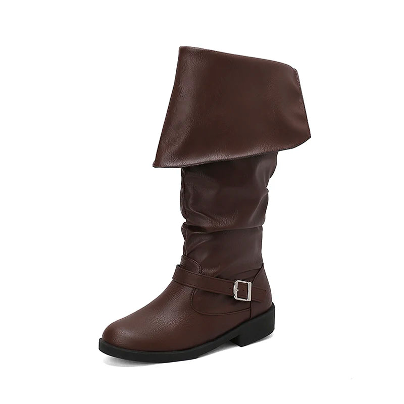 Retro Cross-Tied Flat Mid-Calf Costume Boots for Women