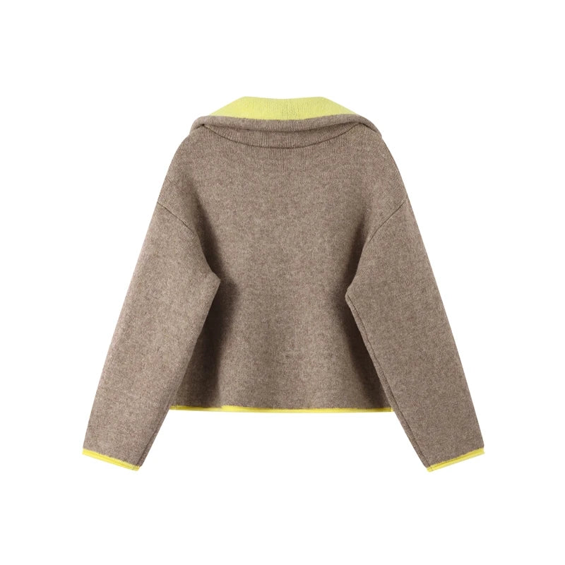 Fuzz Yellow Contrast Long Sleeve With Zipper Coat for Women