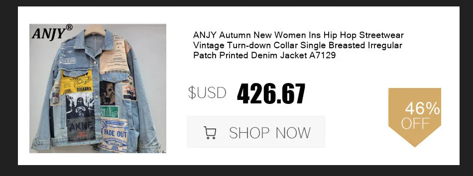 ANJY Autumn New Women Vintage Streetwear Ins Stylish Denim Patchwork Single Breasted Coat Casual Elegant Asymmetric Blazer A8421