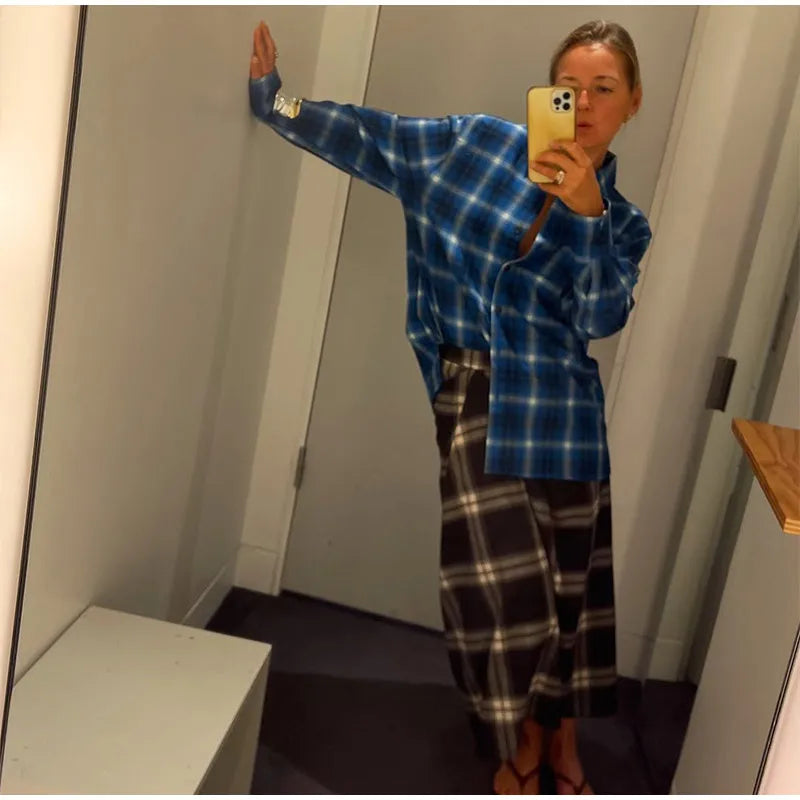 Women Checked Midi Skirt Fashion Casual Pleated Irregular High Waist Slim Mid-length Bottom Lady Daily New Commute Street Skirts