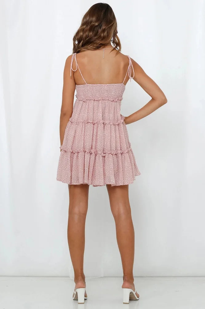 Vintage Print Chiffon Backless Summer Midi Dress For Women