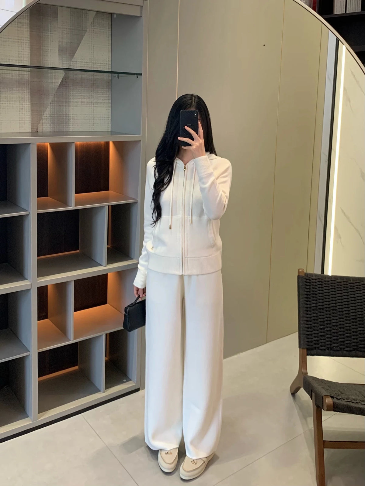Hooded Knit Two Piece Set With Elastic Waist Pants For Women