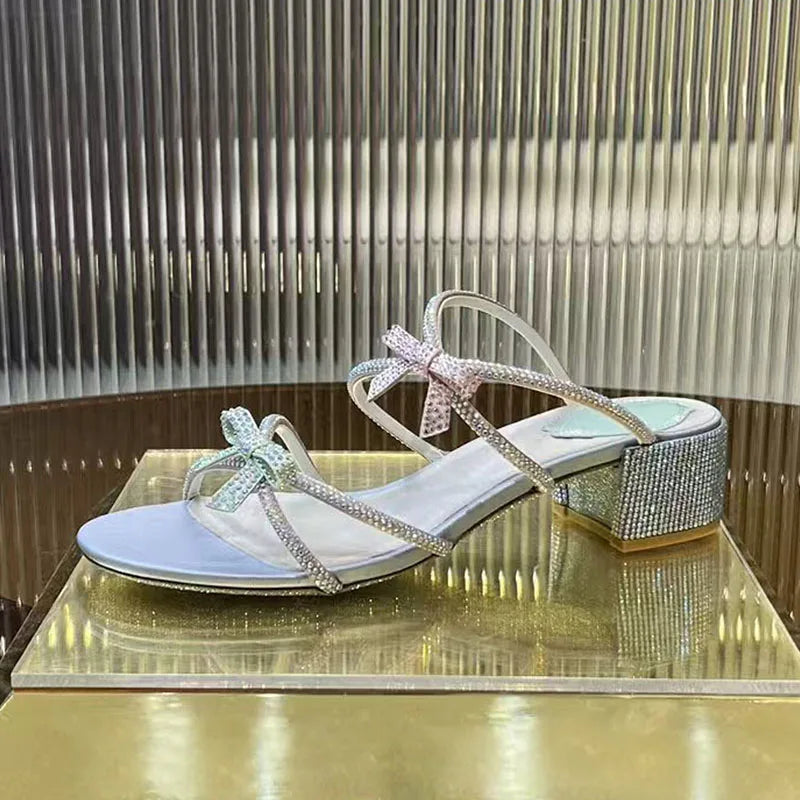 Crystal Rhinestone Butterfly Knot High Heel Sandals for Women