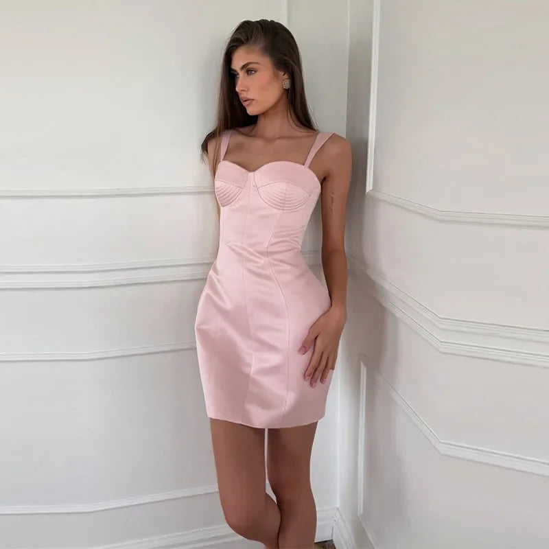 Solid Strapless Slim Fit Summer Mini Dress for Women