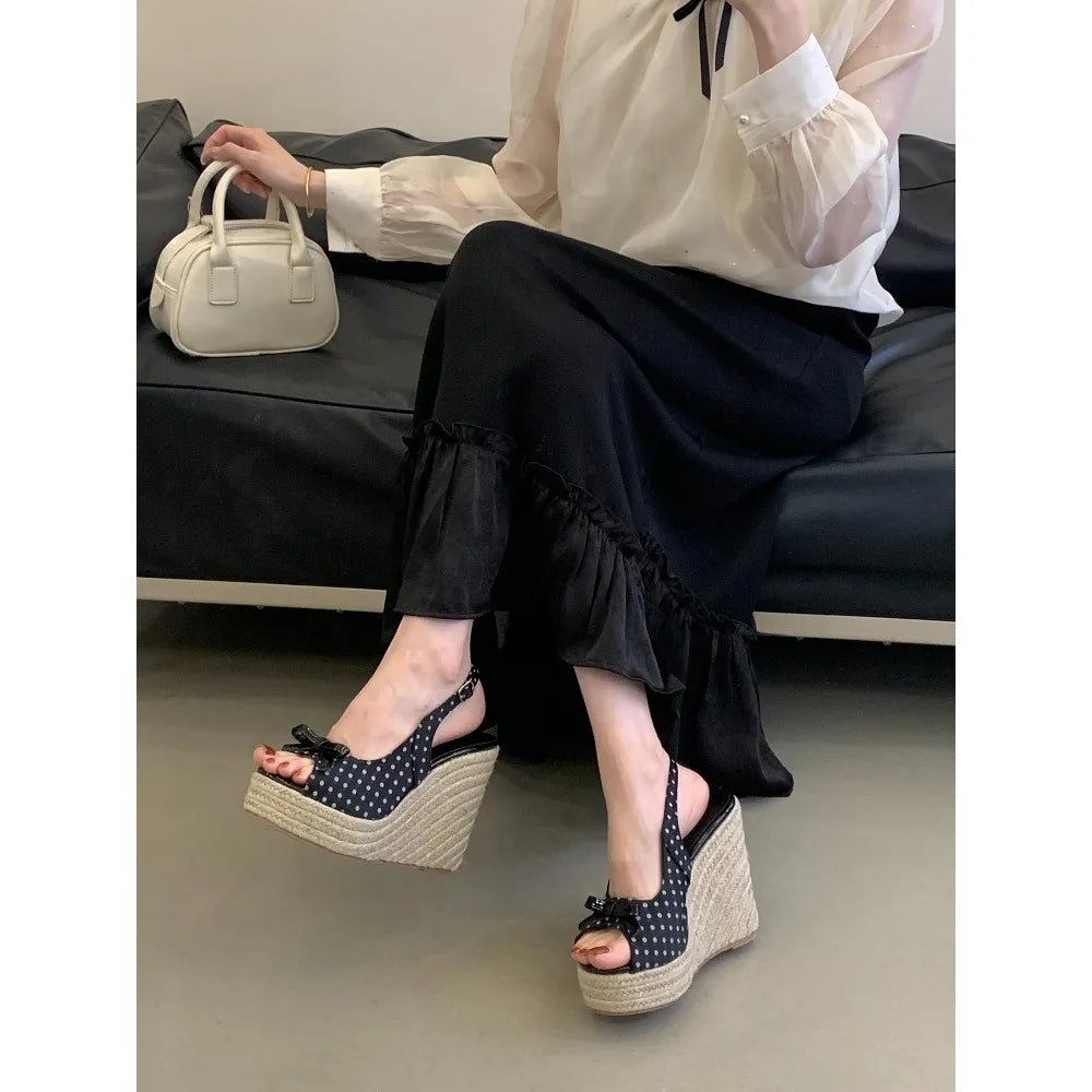 Casual Summer Woven Grass High Wedge Sandals for Women
