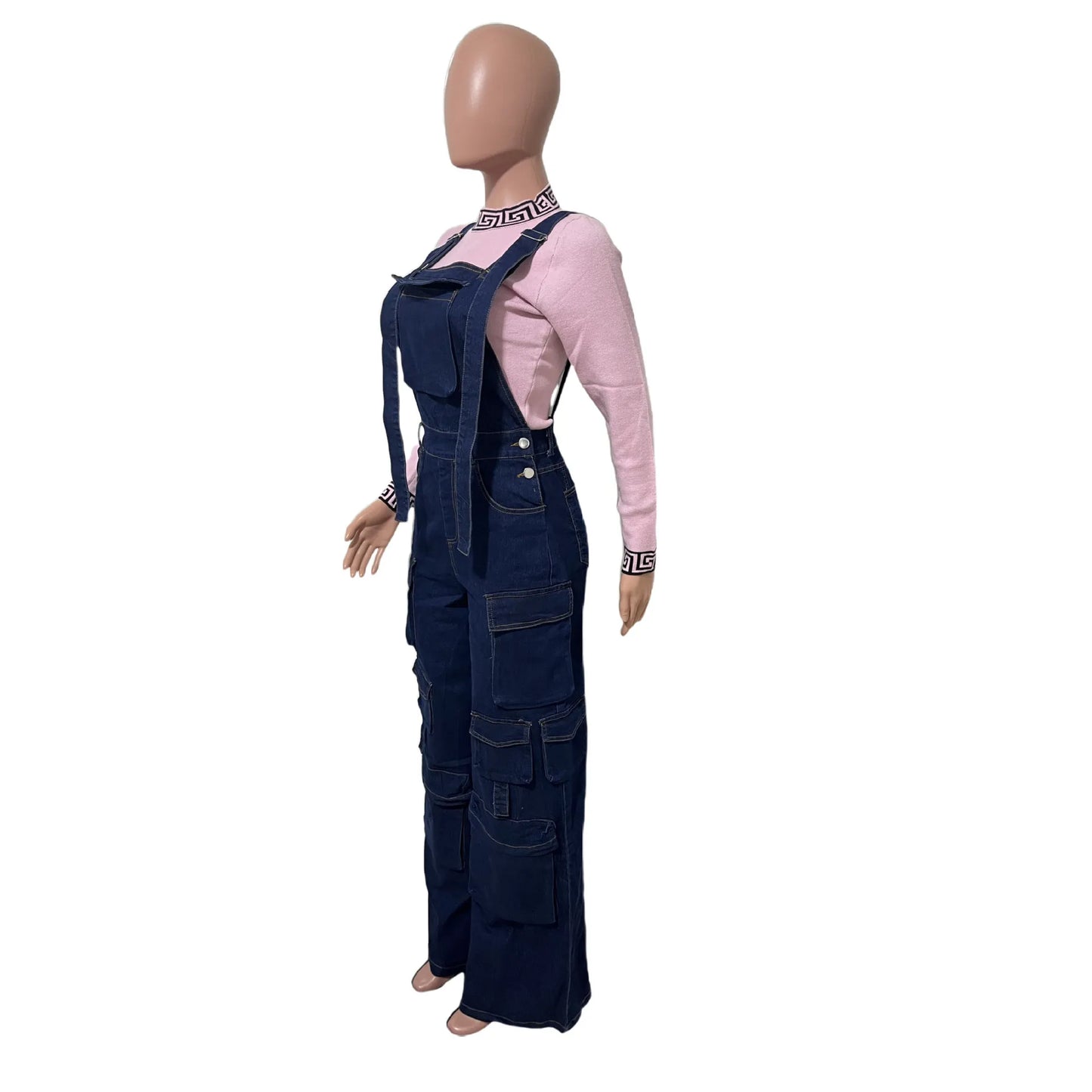 Patchwork Denim Jumpsuit with Spaghetti Straps for Women
