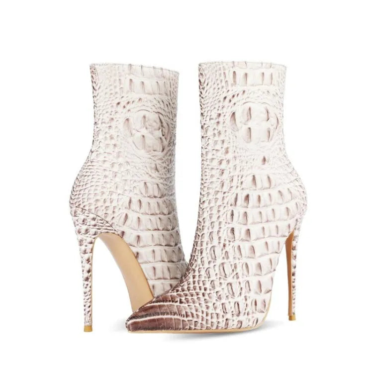 Purple Crocodile Stiletto Ankle Boots