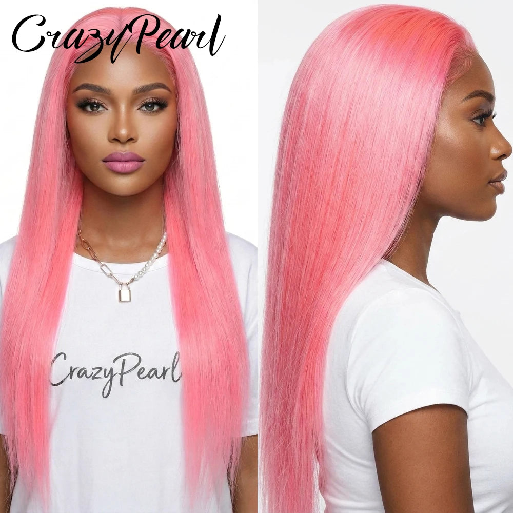 Salmon Pink Straight Lace Front Human Hair Wig for Women